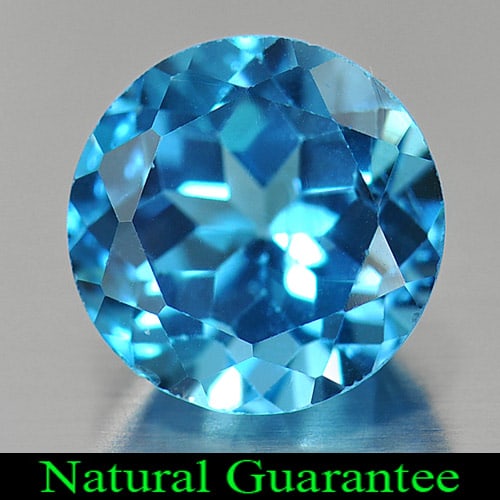 Natural Swiss Blue Topaz Gemstones 3.30 Ct. Round Shape 9 Mm.: Product ID: 807157022 Product Name: Natural Blue Topaz Weight: 3.30 CT. Size: 9 x 9 x 6 MM. Shape: Round Color: Swiss Blue Clarity:VVS Luster: Good Gems Origin: Brazil Treatment: Treated Crystal Struc