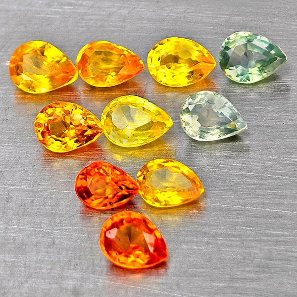 Natural Fancy Color Sapphire Gemstones 1.71 Ct. 10 Pcs. Pear Shape Mixed Size: Product ID: 806162740 Product Name: Natural Fancy Color Sapphire Weight: 1.71 CT. Size: 4.2 x 3 x 1.8 to 3.7 x 2.8 x 2.1 MM. Shape: Pear Shape Color: Fancy Color Clarity:VVS - VSI Luster: Very Good Ge