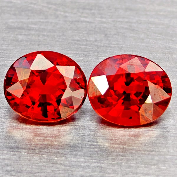 Natural Orange Red Spessartine Garnet Gemstones 1.71 Ct. 2 Pcs. Oval Shape 5.9 x 4.9 Mm.: Product ID: 802937131 Product Name: Natural Spessartine Weight: 1.71 CT. Size: 5.9 x 4.9 x 3.7 MM. Shape: Oval Shape Color: Orangish Red Clarity:VSI Luster: Good Gems Origin: Namibia Treatment: Unheat