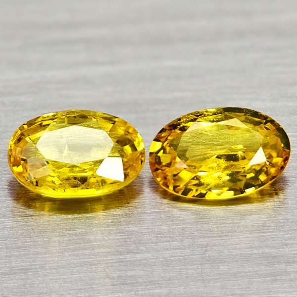 Natural Yellow Songea Sapphire Gemstones 1.18 Ct. 2 Pcs. Oval Shape and Mixed Size: Product ID: 806162332 Product Name: Natural Pink Sapphire Weight: 1.18 CT. Size: 6.2 x 4.2 x 2.5 to 6 x 4.3 x 2.3 MM. Shape: Oval Color: Yellow Clarity:VSI Luster: Good Gems Origin: Tanzania Treatment