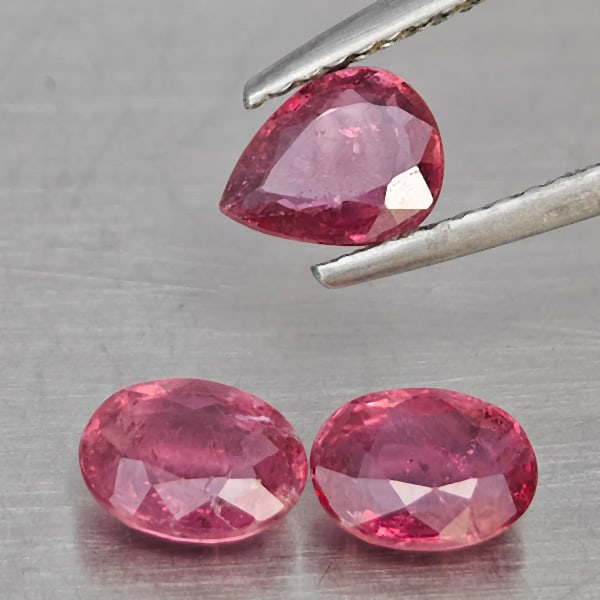 Natural Pinkish Red Ruby Gemstones 2.25 Ct. 3 Pcs. Mixed Shape 6.4 x 5 Mm. (1 of 3)