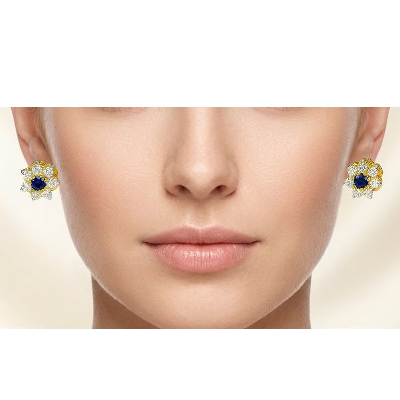 Natural Blue Sapphire 0.19 Ct. & White Diamond with 18K Yellow Gold Earrings Jewelry 2.40 Grams: Jewelry Setting Metal: 18K Yellow Gold Jewelry Weight: 2.4 Grams. Gemstones Details Product ID: 200200472 Product Name: Solid Yellow Gold Gemstone: Total Gem Weight: 0.19 CT. Gems Size: 2.9 x 1.7 MM. 