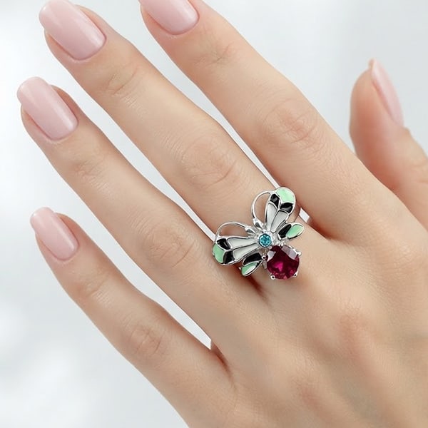 925 Sterling Silver 3.33 Grams Nice Multi Color Butterfly Enamel Ring Size 6: Product ID: 200107511 Product Name: Natural Fashion Jewelry Weight: 3.33 CT. Size: 23 x 19 Mm. MM. Shape: Butterfly Color: Multi-Color Clarity:None Luster: None Gems Origin: Thailand Treatment: None C