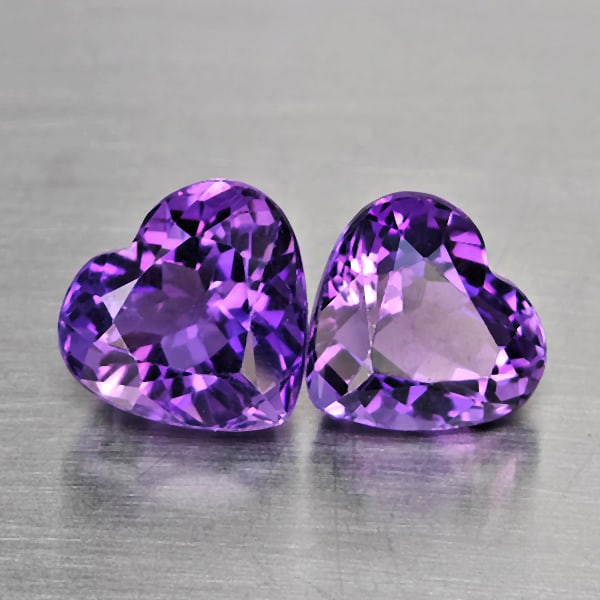 Natural Purple Amethyst Gemstones 5.54 Ct. 2 Pcs. Heart Shape 9.5 x 8.8 Mm.: Product ID: 800325689 Product Name: Natural Amethyst Weight: 5.54 CT. Size: 9.5 x 8.8 x 6.9 MM. Shape: Heart Shape Color: Purple Clarity:VSI Luster: Good Gems Origin: Brazil Treatment: Unheated Crysta