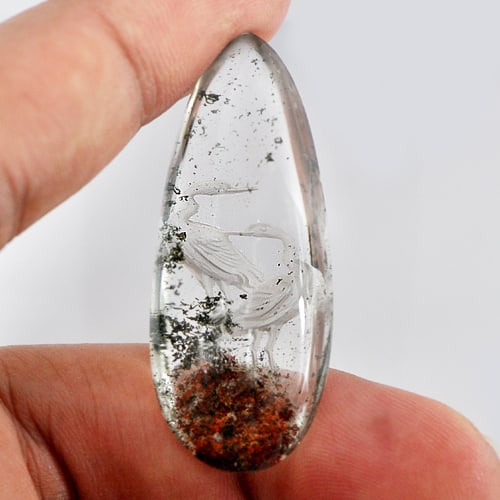 Natural Brown White Quartz Gemstones 50.00 Ct. Carving Birds Inner Moss Pear Cabochon Shape 43 x 17: Product ID: 805527008 Product Name: Natural Quartz Weight: 50.00 CT. Size: 43 x 17 x 12 MM. Shape: Pear Cabochon Color: White Clarity:Semi - Transparent Luster: Good Gems Origin: Thailand Treatment: U