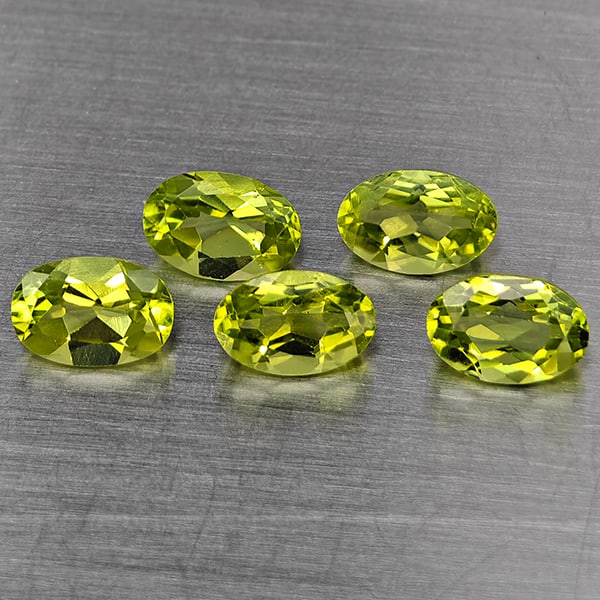 Natural Green Peridot Gemstones 2.72 Ct. 5 Pcs. Oval Shape 6.2 x 4.2 Mm.: Product ID: 805317724 Product Name: Natural Peridot Weight: 2.72 CT. Size: 6.2 x 4.2 x 3.2 MM. Shape: Oval Shape Color: Green Clarity:VVS-VSI Luster: Good Gems Origin: Pakistan Treatment: Unheated Cry
