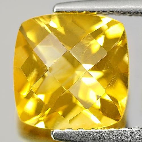 Natural Yellow Citrine Gemstone 2.10 Ct. Cushion Shape 8 Mm.: Product ID: 801812803 Product Name: Natural Citrine Weight: 2.10 CT. Size: 8 x 8 x 5.6 MM. Shape: Cushion Checkerboard Color: Yellow Clarity:IF Luster: Good Gems Origin: Brazil Treatment: Unheated Cry