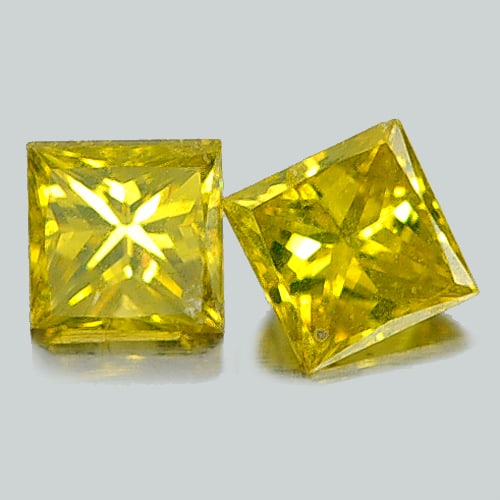Natural Yellow Loose Diamond 0.34 Ct. 2 Pcs. Square Princess Cut 3.1 Mm.: Product ID: 802102969 Product Name: Natural Enhanced Diamond Weight: 0.34 CT. Size: 3.1 x 3.1 x 2.4 MM. Shape: Square Princess Cut Color: Yellow Clarity:VSI Luster: Scintillating Gems Origin: Belgium 