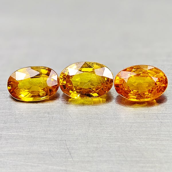 Natural Yellow Sapphire Gemstones 1.86 Ct. 3 Pcs. Oval Shape 5.9 x 4 Mm.: Product ID: 806161963 Product Name: Natural Yellow Sapphire Weight: 1.86 CT. Size: 5.9 x 4 x 2.9 MM. Shape: Oval Shape Color: Yellow Clarity:VSI Luster: Good Gems Origin: Thailand Treatment: Heated Cr