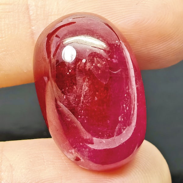 Natural Pink Red Ruby Gemstones 27.01 Ct. Oval Cabochon Shape 20 x 13 Mm.: Product ID: 805935269 Product Name: Natural Ruby Weight: 27.01 CT. Size: 20 x 13 x 9.3 MM. Shape: Oval Cabochon Color: Pinkish Red Clarity:Opaque Luster: Good Gems Origin: Madagascar Treatment: Heated