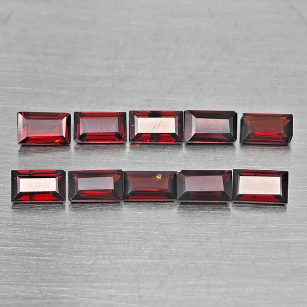 Natural Orangish Red Garnet Gemstones 3.41 Ct. 10 Pcs. Baguette Shape 5.3 x 3.2 Mm.: Product ID: 802937900 Product Name: Natural Red Garnet Weight: 3.41 CT. Size: 5.3 x 3.2 x 2.1 MM. Shape: Baguette Shape Color: Orangish Red Clarity:SI1 Luster: Good Gems Origin: Tanzania Treatment: Un