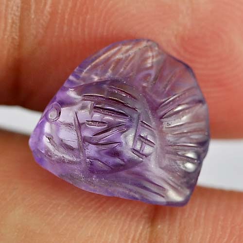 Natural Purple Amethyst Gemstones 4.48 Ct. Fish Carving Shape 12.9 x 11.7 Mm.: Product ID: 810303680 Product Name: Natural Amethyst Weight: 4.48 CT. Size: 12.9 x 11.7 x 5.8 MM. Shape: Fish Carving Color: Purple Clarity:Semi - Transparent Luster: Good Gems Origin: Brazil Treatmen