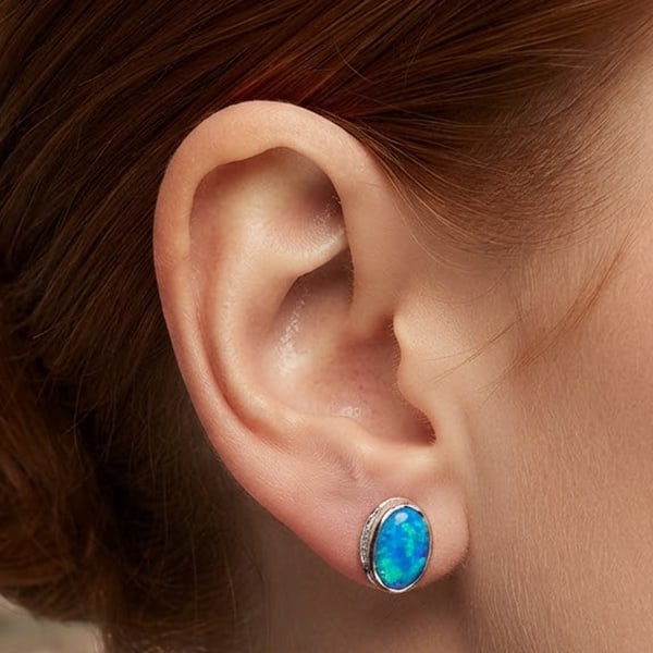 925 Sterling Silver Stud Earrings Jewelry 0.78 Grams with Multi Color Blue Created Opal: Product ID: 280220014 Product Type: 925 Sterling Silver Fine Jewelry Jewelry Weight: 0.78 Grams. Gemstones Color: Blue Metal: Solid Silver 92.5%. Gemstone Detail: Average Range 0.71 - 0.88 Grams Per 1