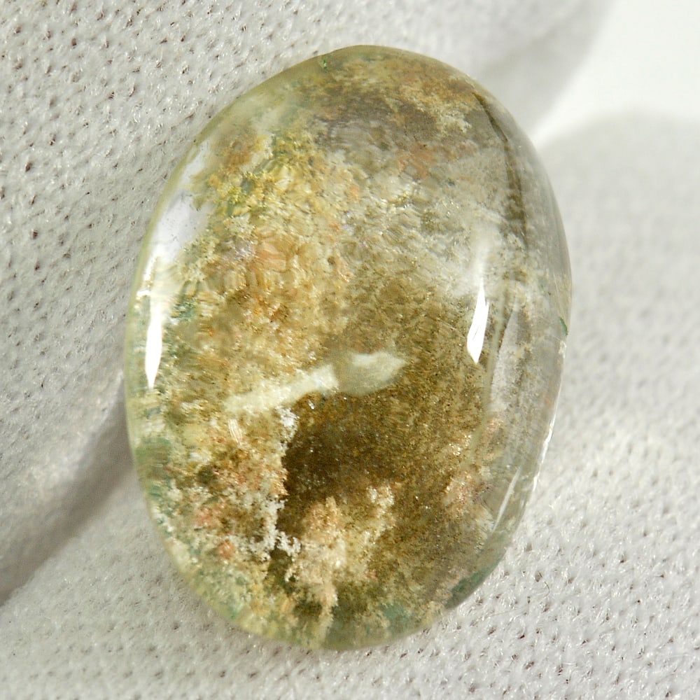 Natural Multi-Color Moss Quartz Gemstones 8.21 Ct. Oval Cabochon Shape 16 x 11.4 Mm.: Product ID: 805529648 Product Name: Natural Quartz Weight: 8.21 CT. Size: 16 x 11.4 x 7 MM. Shape: Oval Cabochon Color: Multi-Color Clarity:Semi - Transparent Luster: Good Gems Origin: Thailand Treatm