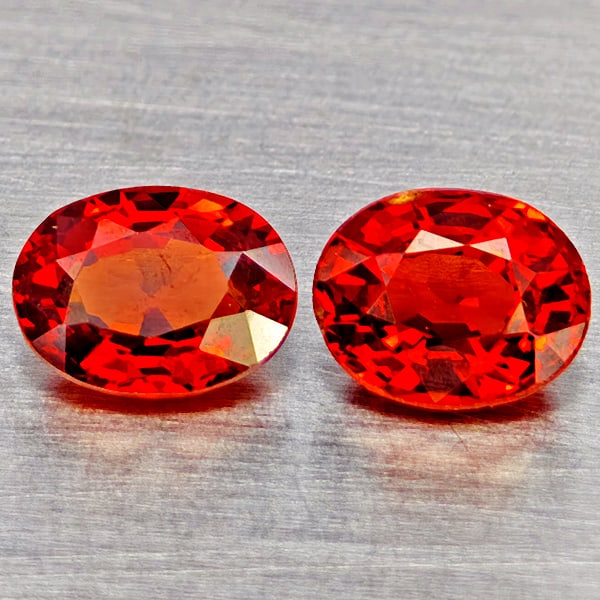 Natural Orange Red Spessartine Garnet Gemstones 1.73 Ct. 2 Pcs. Oval Shape 6 x 4.7 Mm.: Product ID: 802937117 Product Name: Natural Garnet Weight: 1.73 CT. Size: 6 x 4.3 x 3.4 MM. Shape: Oval Color: Orange Red Clarity:VVS Luster: Good Gems Origin: Namibia Treatment: Unheated Crystal Stru