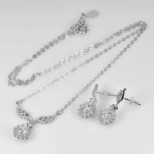 925 Sterling Silver Necklace 18 Inch. And Earrings Jewelry with CZ Lovely Design: Product ID: 280570003 Product Type: 925 Sterling Silver Fine Jewelry Jewelry Weight: 4.70 Grams. Gemstones Color: White Metal: Solid Silver 92.5%. Gemstone Detail: About 4.70 Grams. Round White CZ Siz