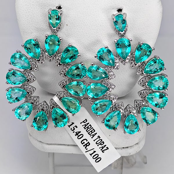 Natural Paraiba Topaz Real 925 Sterling Silver Jewelry Earrings 15.40 Grams: Product ID: 808500298 Product Type: 925 Sterling Silver Fine Jewelry Jewelry Weight: 15.40 Grams. Gemstones Color: Paraiba Color Metal: Solid Silver 92.5%. Gemstone Detail: Topaz At Your Service: At T