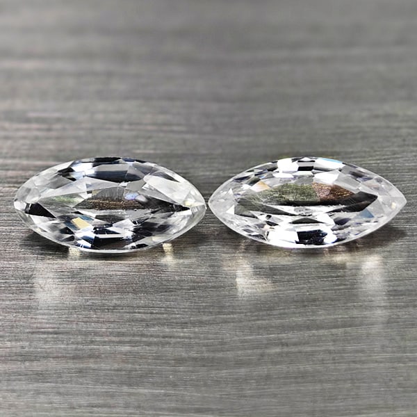 Natural White Zircon Gemstones 1.55 Ct. 2 Pcs. Marquise Shape 8.1 x 3.9 Mm.: Product ID: 807742953 Product Name: Natural Zircon Weight: 1.55 CT. Size: 8.1 x 3.9 x 2.5 MM. Shape: Marquise Color: White Clarity:VSI Luster: Good Gems Origin: Cambodia Treatment: Heated Crystal Stru