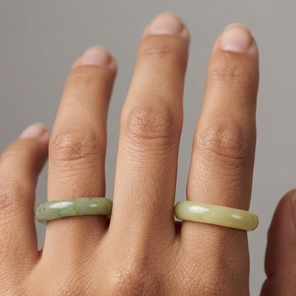 Natural Green Jade Genstones 21.30 Ct. 2 Pcs. Round Cabochon Shape Ring Size 5.5: Product ID: 819810739 Product Name: Natural Jade Weight: 21.30 CT. Size: 22 x 4 MM. Shape: Round Color: White Green Honey Clarity:Opaque Luster: Good Gems Origin: Thailand Treatment: Unheated Crystal 