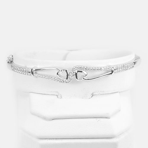 925 Sterling Silver Bangle Jewelry Diameter 60 Mm. 8.66 G. Double Heart Design (1 of 3)