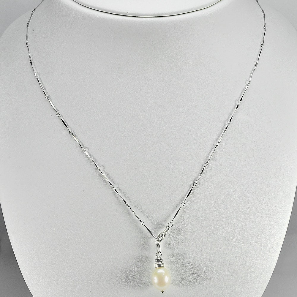 Length 20 Inch. 3.68 G. Natural White Pearl Sterling Silver Necklace (1 of 3)