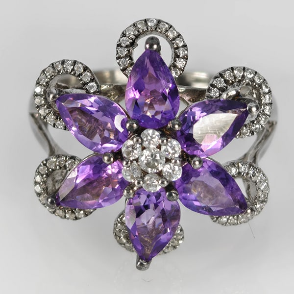 Natural Purple Amethyst Gemstones 925 Sterling Silver Jewelry 4.43 Grams Ring Size 6 (1 of 3)