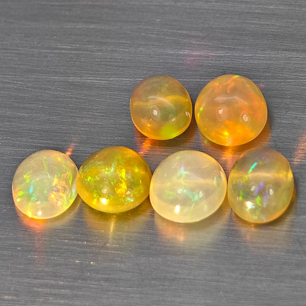 Natural Multi Color Play Of Colour Opal Gemstones 2.50 Ct. 6 Pcs. Oval Cabochon Shape and Mixed Size (1 of 3)