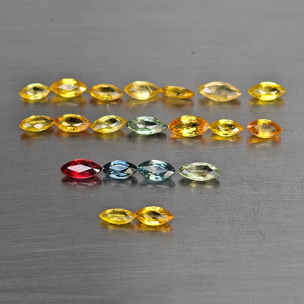 Natural Multi Color Songea Sapphire Gemstones 2.40 Ct. 20 Pcs. Marquise Shape and Mixed Size (1 of 3)