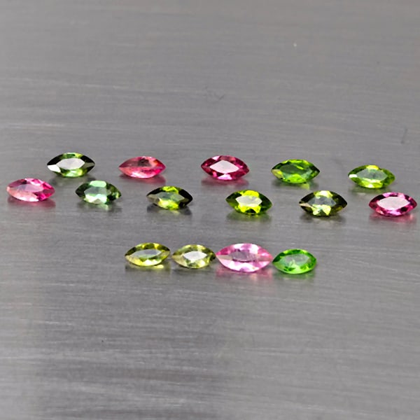 Natural Multi Color Tourmaline Gemstones 1.88 Ct. 15 Pcs. Marquise Shape and Mixed Size: Product ID: 807251655 Product Name: Natural Tourmaline Weight: 1.88 CT. Size: 6 x 3 x 2 to 4.8 x 2.3 x 1.5 MM. Shape: Marquise Shape Color: Fancy Color Clarity:VSI - SI1 Luster: Good Gems Origin: Nige