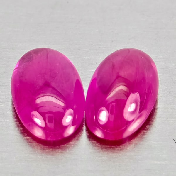 Natural Pink Red Jonson Ruby Gemstones 0.82 Ct. 2 Pcs. Oval Cabochon Shape 5.4 x 3.2 Mm.: Product ID: 805935728 Product Name: Natural Ruby Weight: 0.82 CT. Size: 5.4 x 3.2 x 2.4 MM. Shape: Oval Cabochon Color: Pink Red Clarity:Semi - Transparent Luster: Good Gems Origin: Mozambique Treatme
