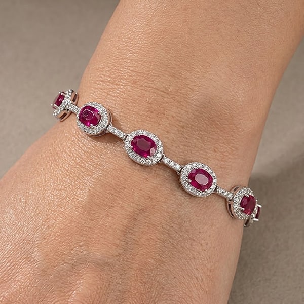 Natural Red Ruby Gemstones with 925 Sterling Silver Bracelet Jewelry 12.98 Grams Length 7.5 Inch. (1 of 3)