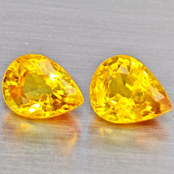 Natural Yellow Sapphire Gemstones 0.85 Ct. 2 Pcs. Pear Shape 5.3 x 4.1 Mm.: Product ID: 806162759 Product Name: Natural Yellow Sapphire Weight: 0.85 CT. Size: 5.3 x 4.1 x 2.6 MM. Shape: Pear Shape Color: Yellow Clarity:VSI Luster: Good Gems Origin: Thailand Treatment: Heated 