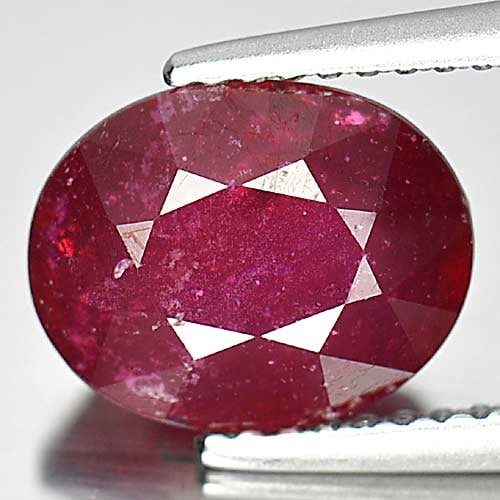 Natural Purplish Red Ruby Gemstones 3.57 Ct. Oval Shape 10 x 7.9 Mm.: Product ID: 805927225 Product Name: Natural Ruby Weight: 3.57 CT. Size: 10 x 7.9 x 4.5 MM. Shape: Oval Color: Purplish Red Clarity:SI1 Luster: Good Gems Origin: Mardagascar Treatment: Heated (Lead-gla