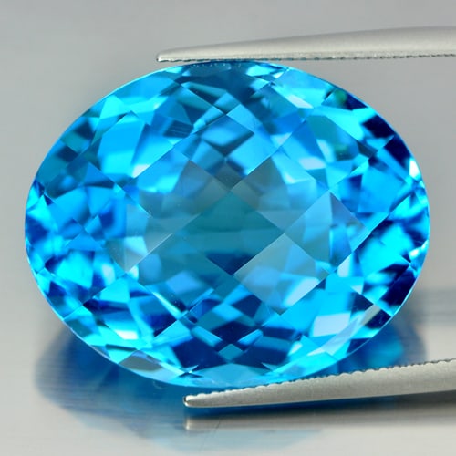 Natural Swiss Blue Topaz Gemstones 59.52 Ct. Clean Oval Checkerboard Cut 27 x 22 Mm. (1 of 3)