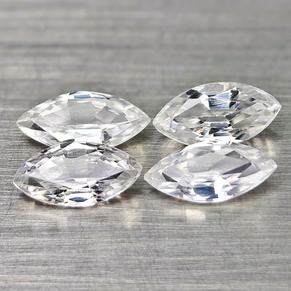 Natural White Color Zircon Gemstones 2.83 Ct. 4 Pcs. Marquise Shape 8.1 x 3.9 Mm.: Product ID: 807743005 Product Name: Natural Zircon Weight: 2.83 CT. Size: 8.1 x 3.9 x 2.1 MM. Shape: Marquise Color: White Clarity:VSI Luster: Good Gems Origin: Cambodia Treatment: Heated Crystal Stru