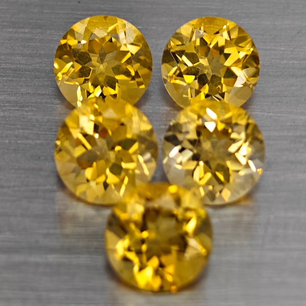 Natural Yellow Citrine Gemstones 5.81 Ct. 5 Pcs. Round Shape 7.2 Mm.: Product ID: 801815443 Product Name: Natural Citrine Weight: 5.81 CT. Size: 7.2 x 7.2 x 4.5 MM. Shape: Round Shape Color: Yellow Clarity:VSI Luster: Good Gems Origin: Brazil Treatment: Unheated Crystal