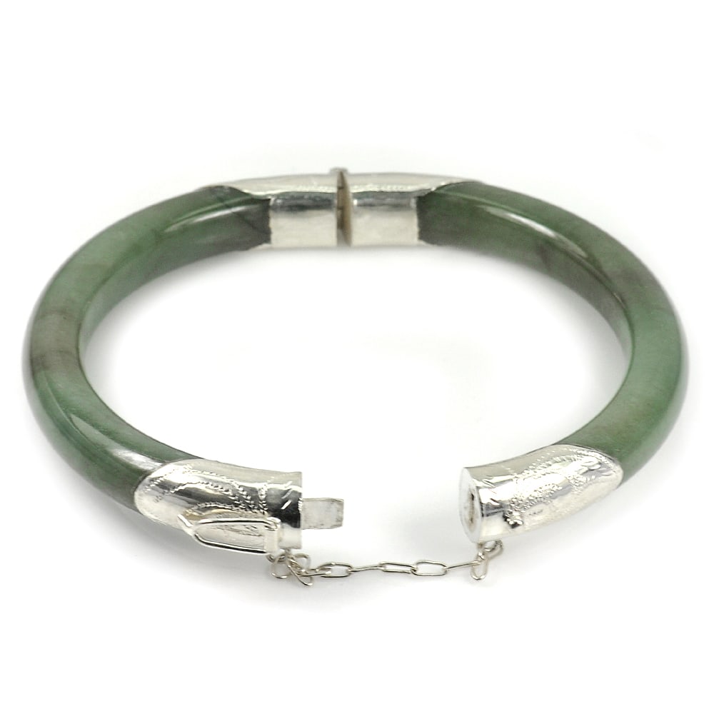 Natural Green Jade Gemstones Bangle 202.05 Ct. with Silver Diameter 58 Mm. (1 of 3)