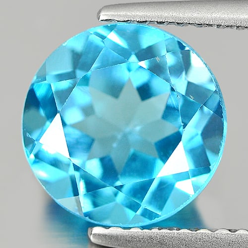 Natural Swiss Blue Topaz Gemstones 3.22 Ct. Round Shape 9 Mm.: Product ID: 807156181 Product Name: Natural Blue Topaz Weight: 3.22 CT. Size: 9 x 9 x 5.5 MM. Shape: Round Color: Swiss Blue Clarity:VSI Luster: Good Gems Origin: Brazil Treatment: Treated Crystal Str