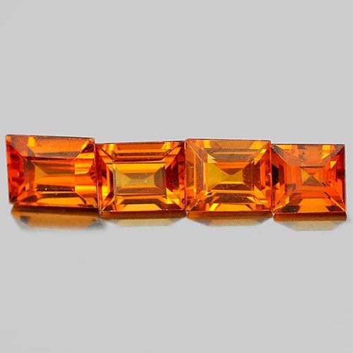 Natural Orange Spessartine Garnet Gemstones 2.57 Ct. 4 Pcs. Baguette Shape 5.2 x 4.2 Mm.: Product ID: 802923590 Product Name: Natural Spessartine Weight: 2.57 CT. Size: 5.2 x 4.2 x 3.6 MM. Shape: Baguette Color: Orange Clarity:VVS Luster: Good Gems Origin: Nigeria Treatment: Unheated Cryst