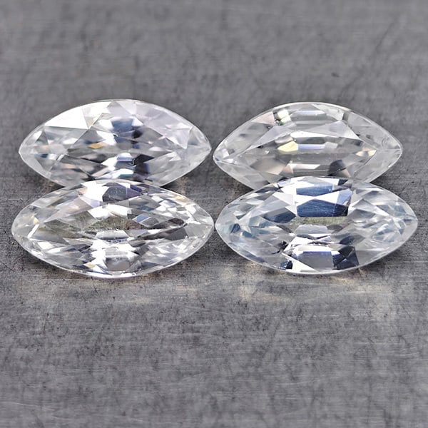 Natural White Zircon Gemstones 3.45 Ct. 4 Pcs. Marquise Shape 8.2 Mm.: Product ID: 807742904 Product Name: Natural Zircon Weight: 3.45 CT. Size: 8.2 x 4 x 2.8 MM. Shape: Marquise Shape Color: White Clarity:VSI Luster: Good Gems Origin: Cambodia Treatment: Heated Crystal 