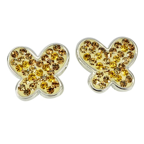 925 Sterling Silver Earrings Jewelry White Gold Plated Lovely Butterfly Design: Product ID: 281330017 Product Name: Natural Fashion Jewelry Weight: 2.34 CT. Size: 11 x 10 Mm. MM. Shape: Butterfly Color: Yellow Clarity:None Luster: Good Gems Origin: Thailand Treatment: None Crysta