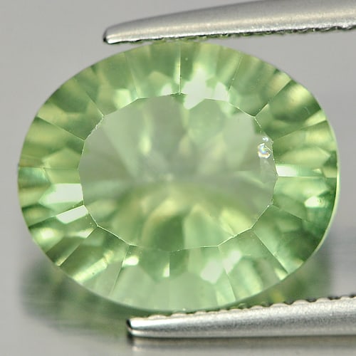 Natural Green Fluorite Gemstones 5.74 Ct. Oval Concave Cut 12.4 x 10.3 Mm.: Product ID: 802705169 Product Name: Natural Fluorite Weight: 5.74 CT. Size: 12.4 x 10.3 x 6.7 MM. Shape: Oval Concave Cut Color: Green Clarity:SI Luster: Good Gems Origin: Brazil Treatment: Unheated C