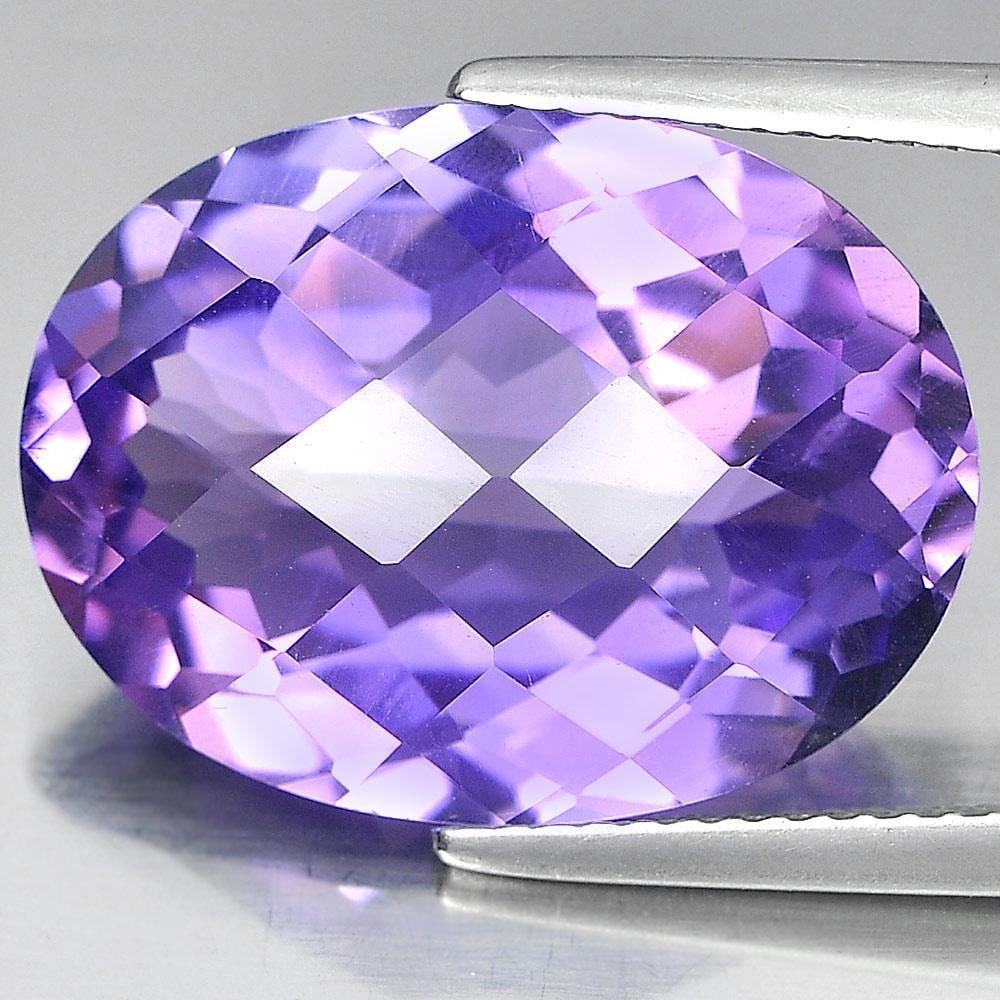 Natural Purple Amethyst Gemstones 11.96 Ct. Oval Checkerboard Cut 18.6 x 14 Mm. (1 of 3)
