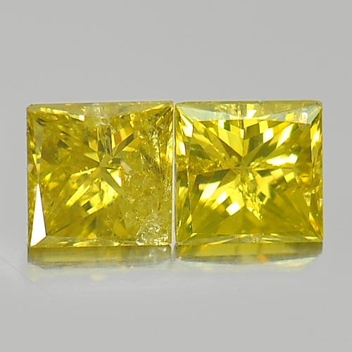 Natural Yellow Diamond 0.24 Ct. 2 Pcs Baguette Princess Cut 2.7 x 2.6 Mm: Product ID: 802103286 Product Name: Natural Enhanced Diamond Weight: 0.24 CT. Size: 2.7 x 2.6 x 1.8 MM. Shape: Baguette Princess Cut Color: Yellow Clarity:SI1 Luster: Scintillating Gems Origin: Belgiu