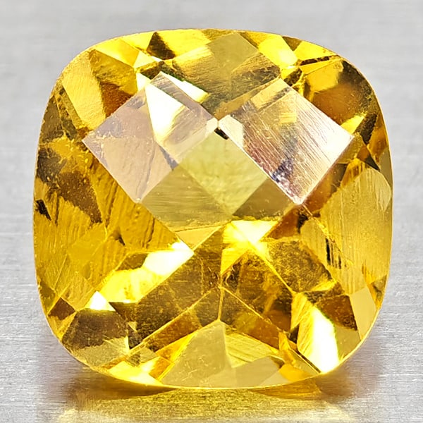 Natural Yellow Citrine Gemstones 1.59 Ct. Cushion Checkerboard Cut 7.1 x 7.1 Mm.: Product ID: 801815258 Product Name: Natural Citrine Weight: 1.59 CT. Size: 7.1 x 7.1 x 5.4 MM. Shape: Cushion Checkerboard Cut Color: Yellow Clarity:VVS - VSI Luster: Good Gems Origin: Brazil Treatmen