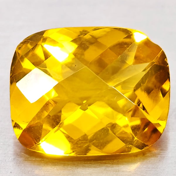 Natural Yellow Citrine Gemstones 2.36 Ct. Cushion Checkerboard Cut 10.1 x 8.1 Mm.: Product ID: 801815199 Product Name: Natural Citrine Weight: 2.36 CT. Size: 10.1 x 8.1 x 5.1 MM. Shape: Cushion Checkerboard Cut Color: Yellow Clarity:VVS - VSI Luster: Good Gems Origin: Brazil Treatme