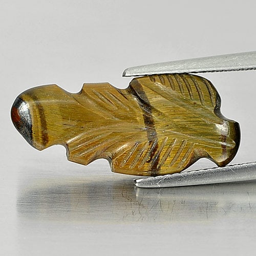 Natural Golden Tiger Eye Gemstones 7.92 Ct. Carving Leaves Shape 23 x 10.1 Mm. (1 of 3)