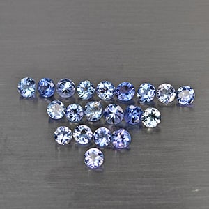 Natural Blue Tanzanite Gemstones 2.44 Ct. 20 Pcs. Round Shape 3 Mm.: Product ID: 807015101 Product Name: Natural Weight: 2.44 CT. Size: 3 x 3 x 2.1 MM. Shape: Round Color: Violetish Blue Clarity:VSI Luster: Good Gems Origin: Tanzania Treatment: Heated Crystal Structure