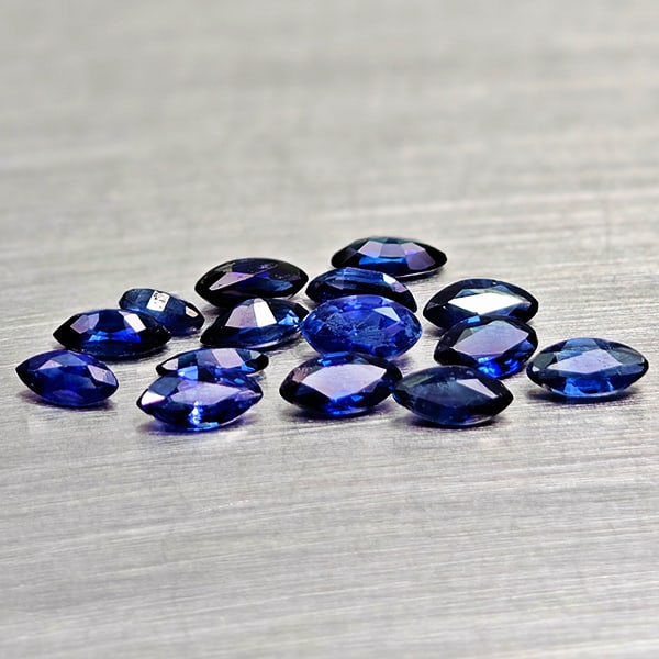 Natural Blue Sapphire Gemstones 1.11 Ct. 15 Pcs. Marquise Shape and Mixed Size: Product ID: 806012058 Product Name: Natural Blue Sapphire Weight: 1.11 CT. Size: 3.8 x 2.1 x 1.3 to 2.9 x 1.5 x 1.2 MM. Shape: Marquise Shape Color: Blue Clarity:VSI Luster: Good Gems Origin: Madagasc