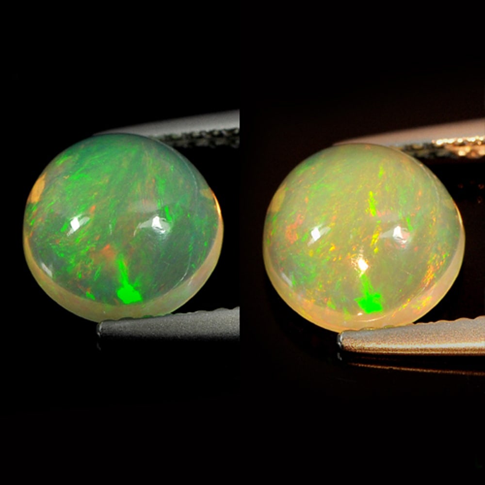 Natural Multi Color Opal Gemstones 1.60 Ct. Round Cabochon Shape 8.1 Mm.: Product ID: 818727093 Product Name: Natural Opal Weight: 1.60 CT. Size: 8.1 x 8.1 x 4.9 MM. Shape: Round Cabochon Color: Multi-Color Clarity:Semi - Transparent Luster: Iridescent Gems Origin: Ethiopia